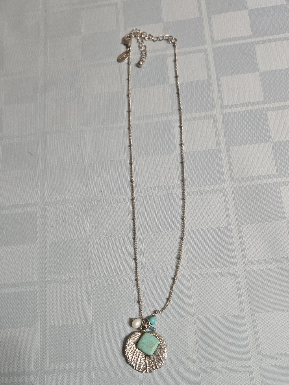 Lia Sophia Delicate Silver Leaf Necklace with Turquoise and Pearl Accents